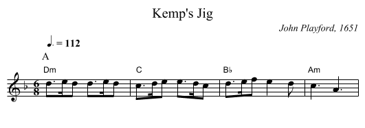 Kemp's Jig - staff notation