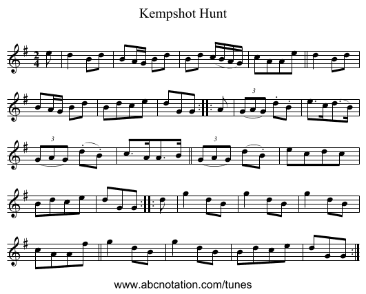 Kempshot Hunt - staff notation