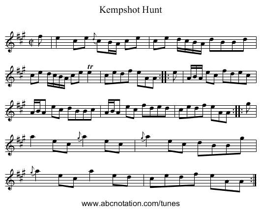 Kempshot Hunt - staff notation