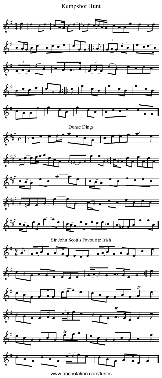 Kempshot Hunt - staff notation