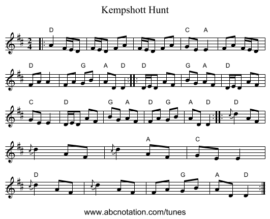Kempshott Hunt - staff notation