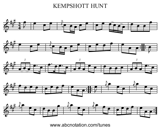 KEMPSHOTT HUNT - staff notation