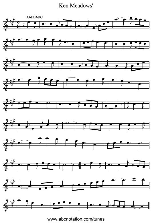 Ken Meadows' - staff notation