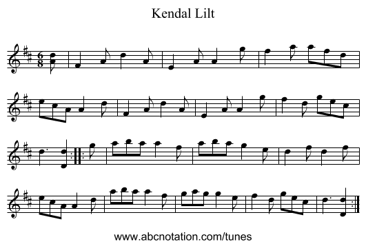 Kendal Lilt - staff notation