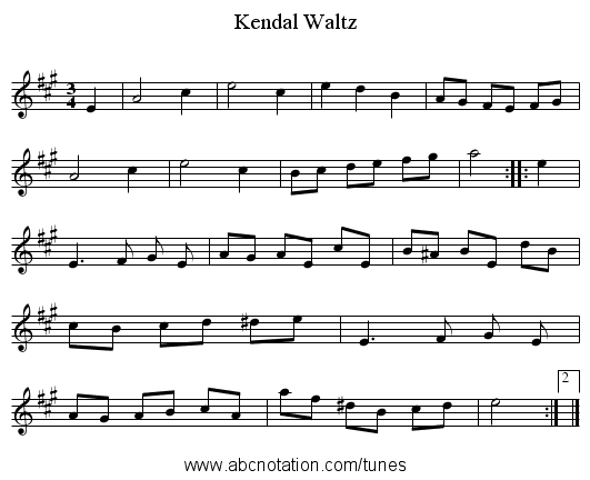 Kendal Waltz - staff notation
