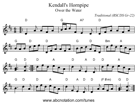 Kendall's Hornpipe - staff notation