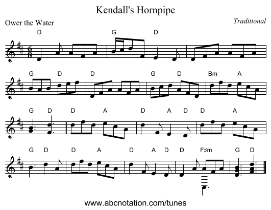 Kendall's Hornpipe - staff notation