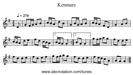 Kenmare - staff notation