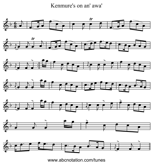 Kenmure's on an' awa' - staff notation