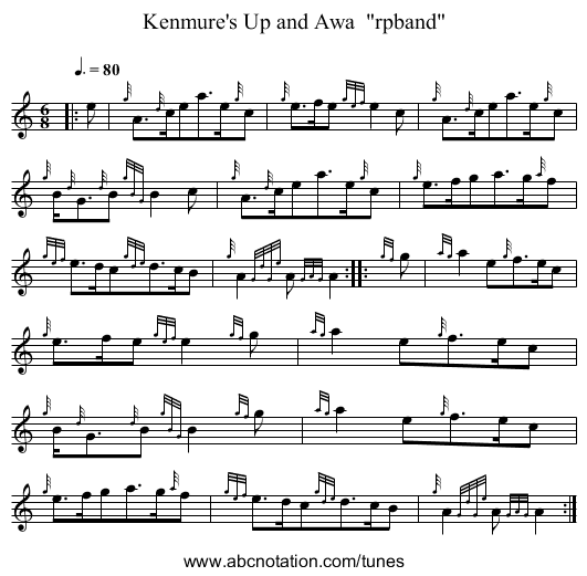Kenmure's Up and Awa rpband - staff notation