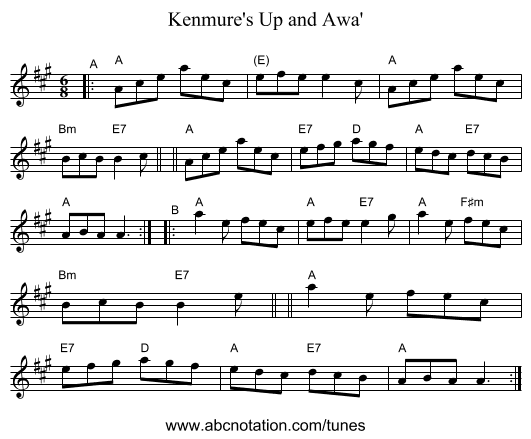 Kenmure's Up and Awa' - staff notation