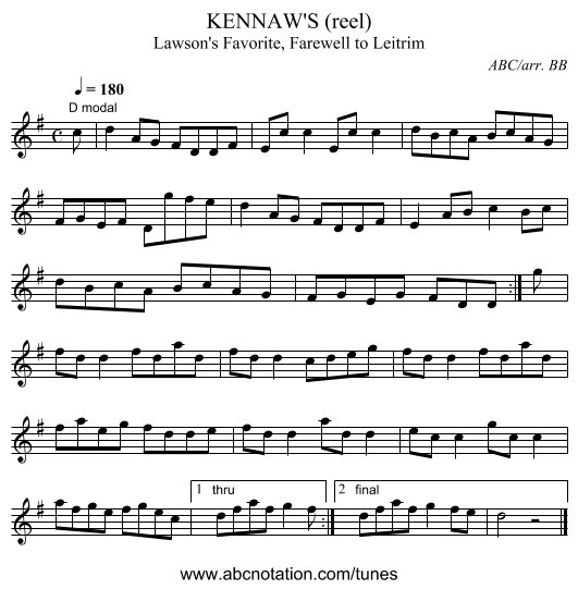 KENNAW'S (reel) - staff notation