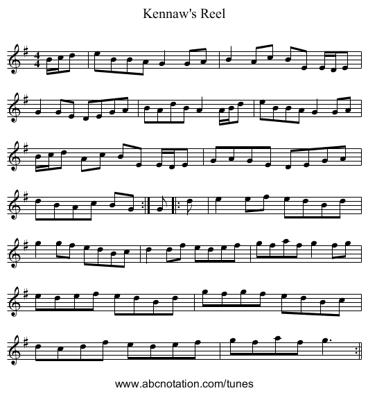 Kennaw's Reel - staff notation