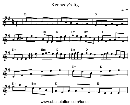 Kennedy's Jig - staff notation