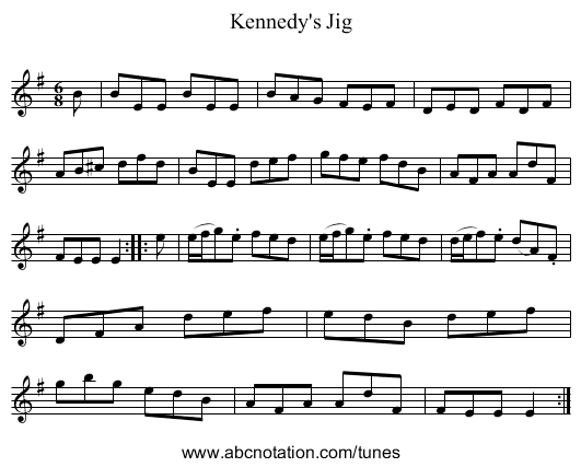 Kennedy's Jig - staff notation