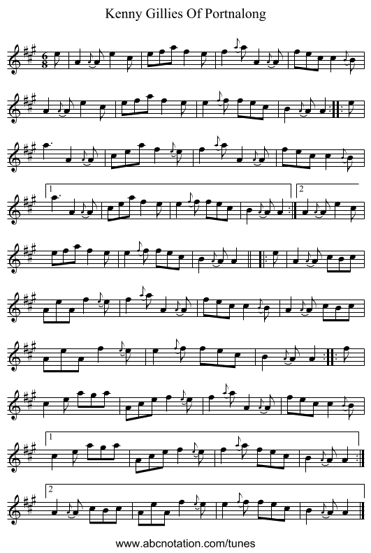 Kenny Gillies Of Portnalong - staff notation