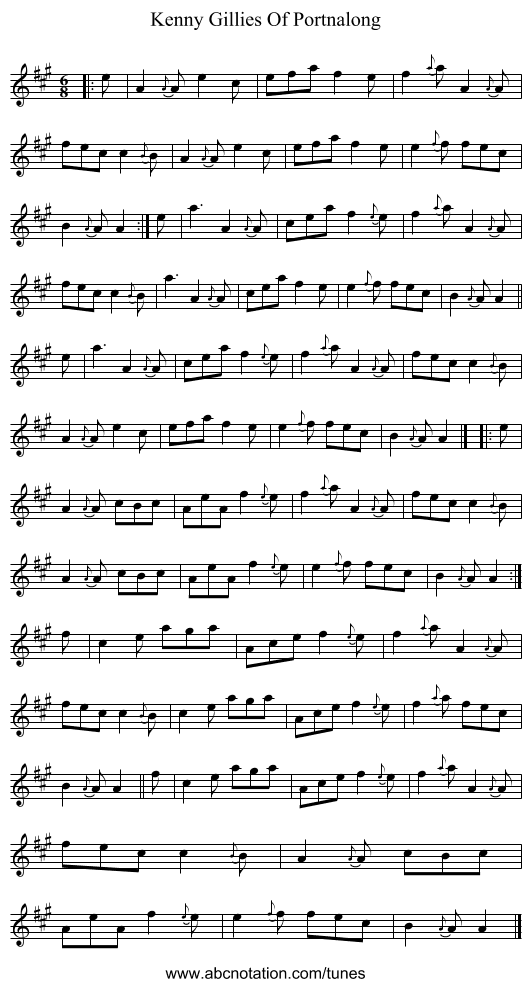 Kenny Gillies Of Portnalong - staff notation