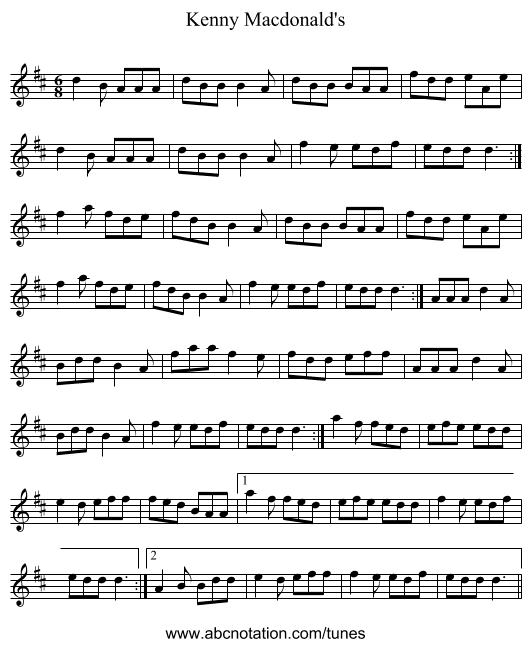 Kenny Macdonald's - staff notation