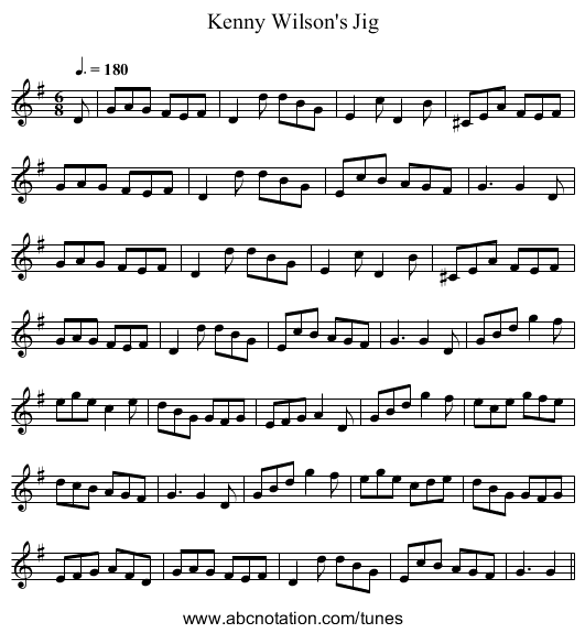 Kenny Wilson's Jig - staff notation