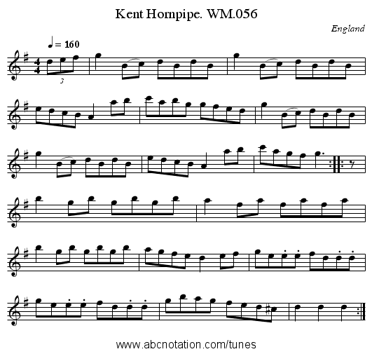 Kent Hornpipe. WM.056 - staff notation