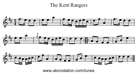 Kent Rangers, The - staff notation