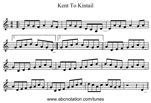 Kent To Kintail - staff notation