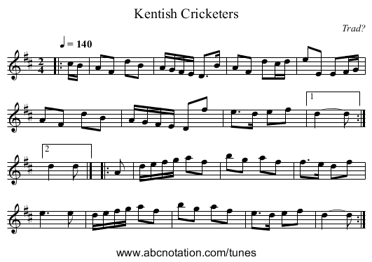 Kentish Cricketers - staff notation