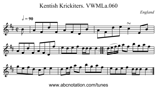 Kentish Krickiters. VWMLa.060 - staff notation