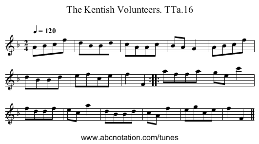 Kentish Volunteers. TTa.16, The - staff notation