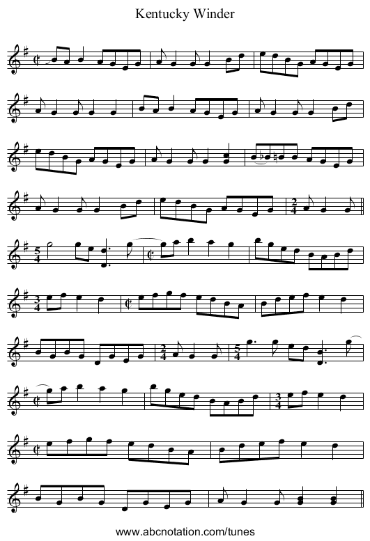 Kentucky Winder - staff notation