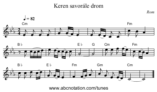 Keren savor&aacute;le drom - staff notation