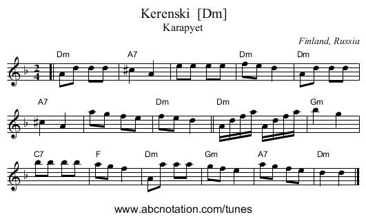 Kerenski  [Dm] - staff notation