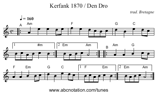 Kerfank 1870 / Den Dro - staff notation