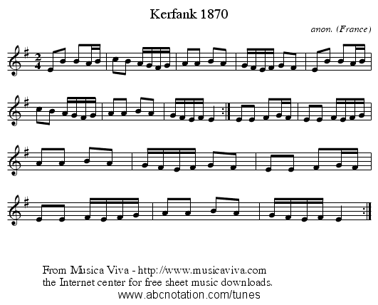 Kerfank 1870 - staff notation