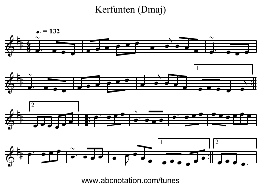 Kerfunten (Dmaj) - staff notation