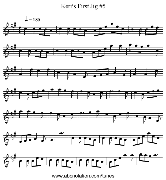 Kerr's First Jig #5 - staff notation