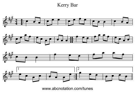 Kerry Bar - staff notation
