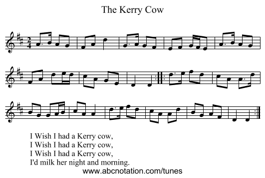 Kerry Cow, The - staff notation