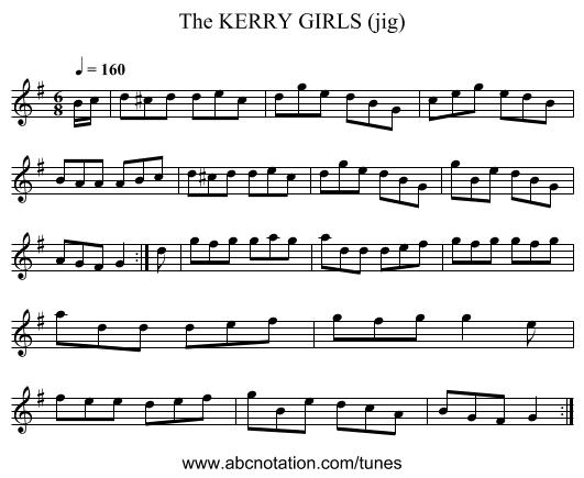KERRY GIRLS (jig), The - staff notation