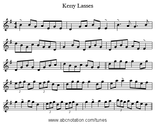 Kerry Lasses - staff notation