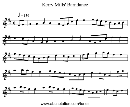 Kerry Mills' Barndance - staff notation