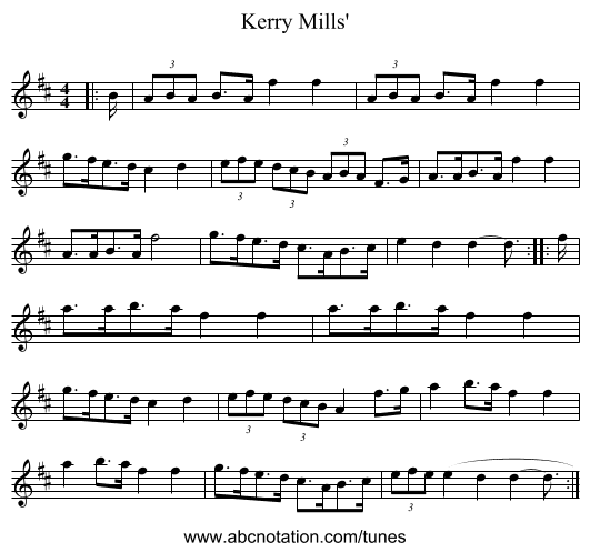 Kerry Mills' - staff notation