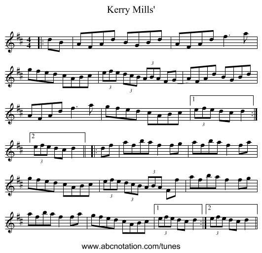 Kerry Mills' - staff notation
