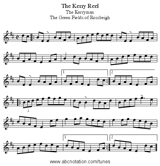 Kerry Reel, The - staff notation