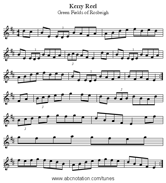 Kerry Reel - staff notation