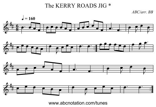 KERRY ROADS JIG *, The - staff notation