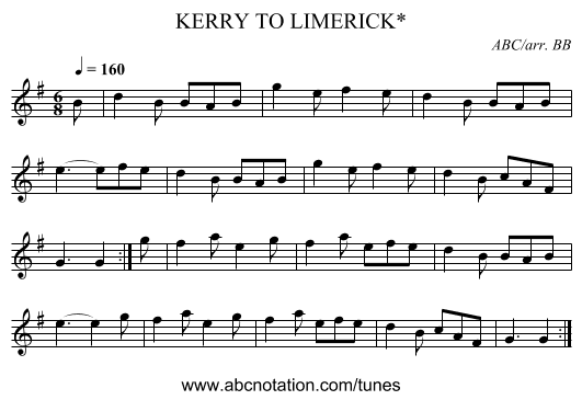 KERRY TO LIMERICK* - staff notation