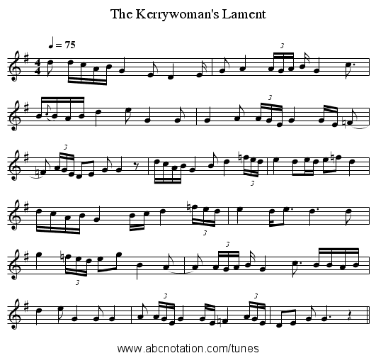 Kerrywoman's Lament, The - staff notation