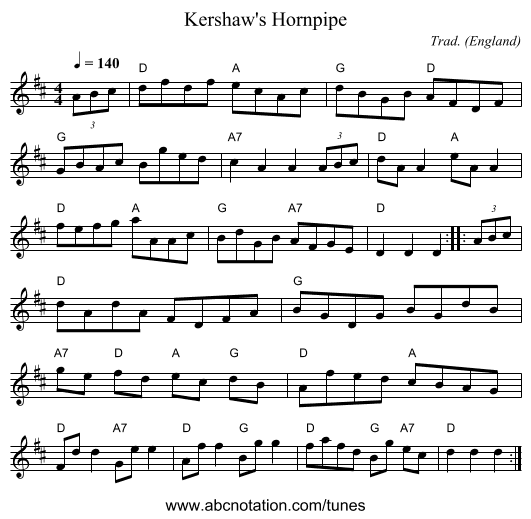 Kershaw's Hornpipe - staff notation