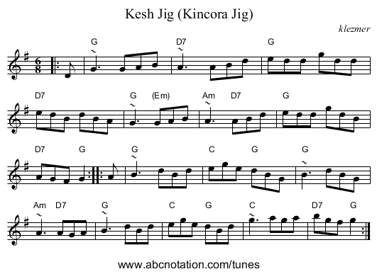 Kesh Jig (Kincora Jig) - staff notation